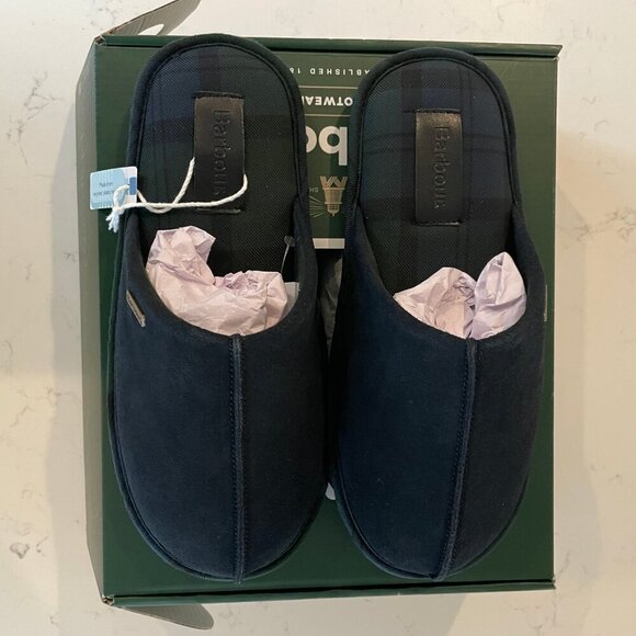 Barbour Foley Slip On Suede & Textile Slippers Navy + Plaid Sz 40/41 EU, 7 UK - Picture 13 of 13